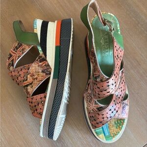L’Artiste by Spring Step Perforated Wedge Platform Multicolor Sandals, 8.5